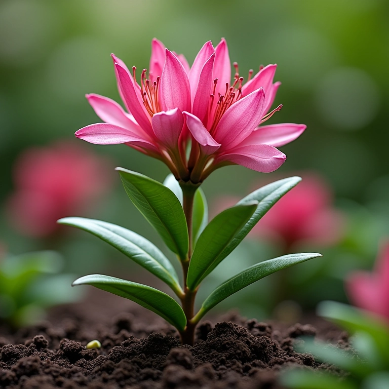 Transplantando uma azaleia, mostrando o cuidado no processo.