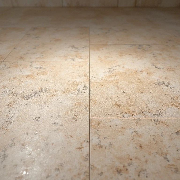 Travertino com acabamento resinado, destacando sua durabilidade e resistência.