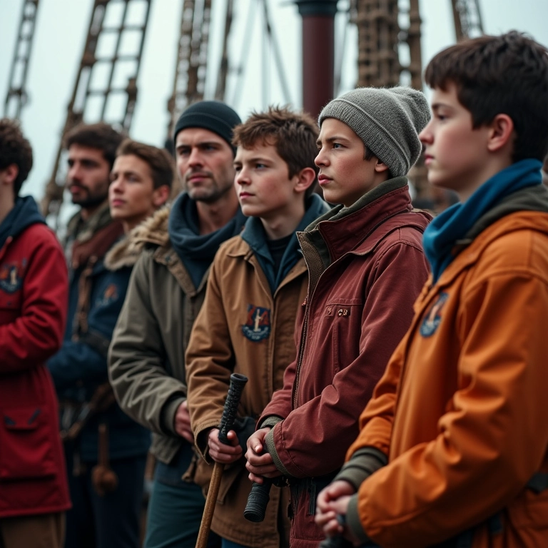 Tripulação diversa a bordo de um navio do século XVI.