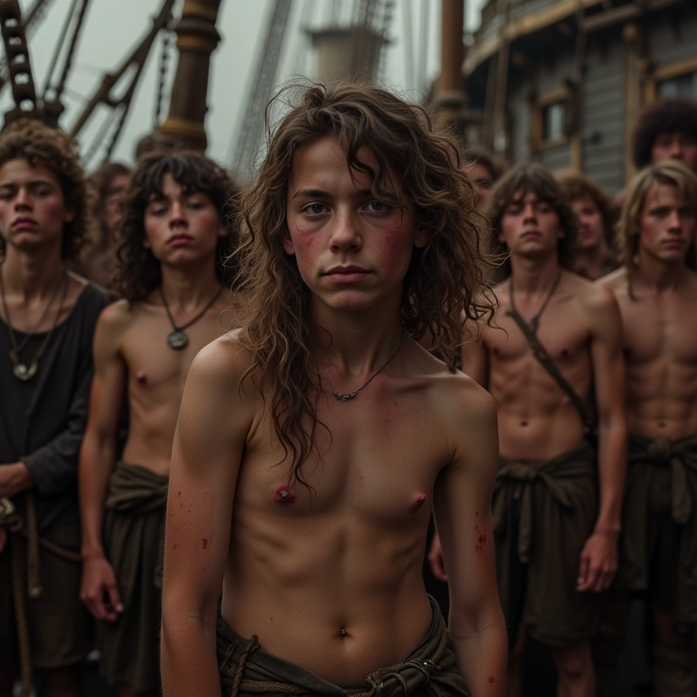 Tripulantes sofrendo de escorbuto a bordo de um navio do século XVI.