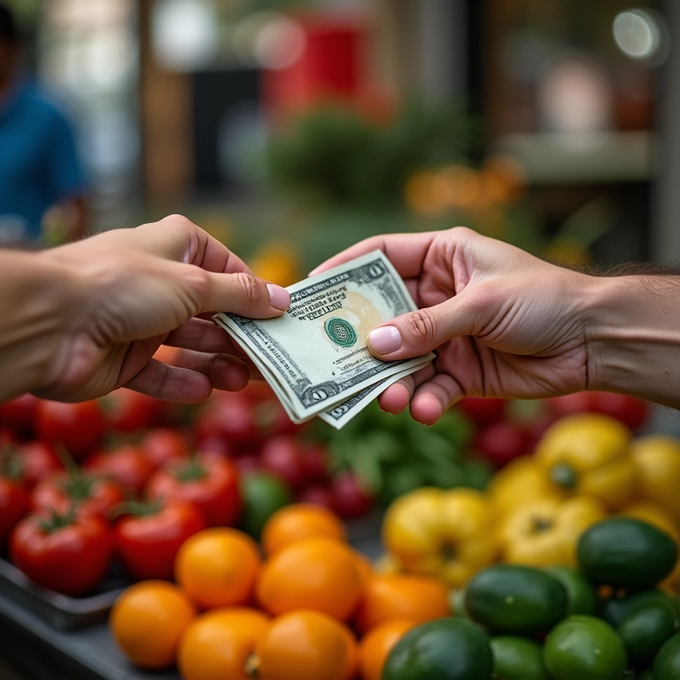 Troca de dinheiro em mercado.