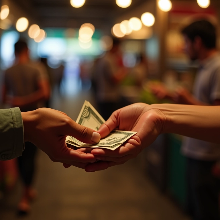 Troca de dinheiro representando microcrédito para MEI em mercado brasileiro.