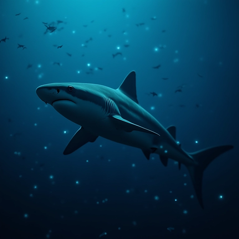Tubarão-da-Groenlândia nadando nas profundezas, um gigante ancestral.