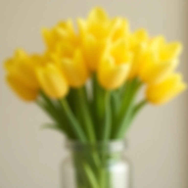 Tulipas amarelas artificiais realistas em vaso moderno.