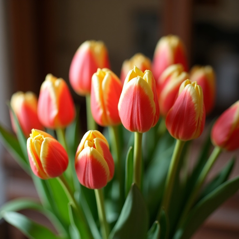 Tulipas artificiais charmosas em uma casa de fazenda brasileira rústica.