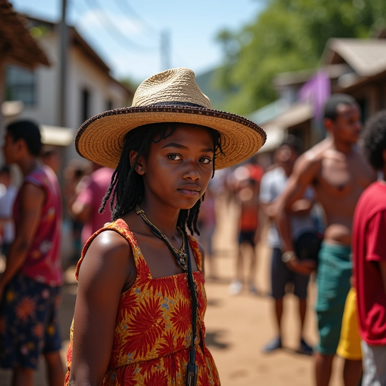 Turista respeitando os costumes locais durante um festival no Brasil.