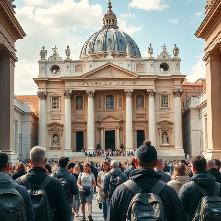 Turistas visitando a Basílica de São Pedro no Vaticano.