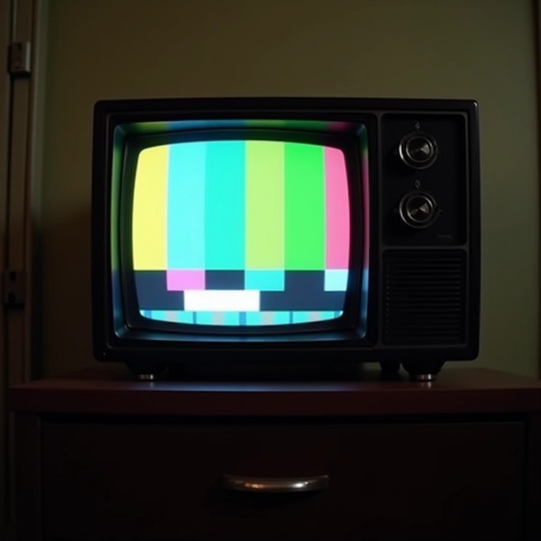TV em cores antiga exibindo padrão de teste.