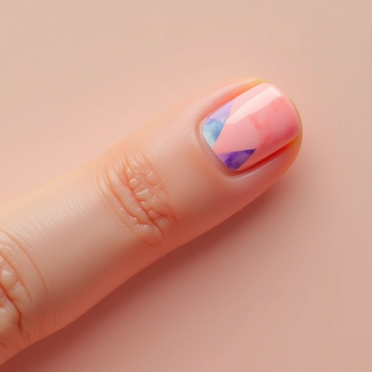 Unhas baby color com design geométrico moderno.