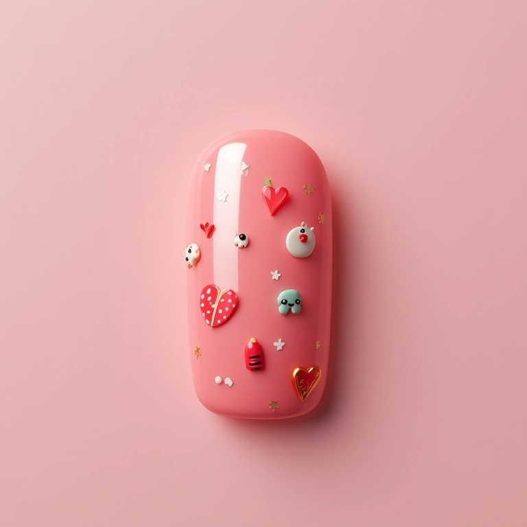 Unhas baby color decoradas com adesivos e aplicações.