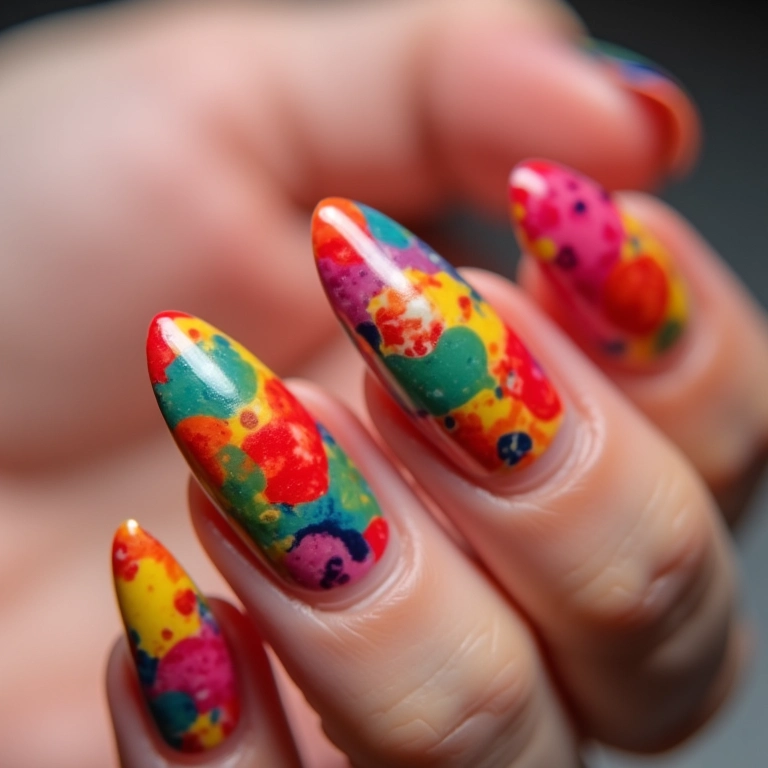 Unhas stiletto coloridas, alegria e ousadia.