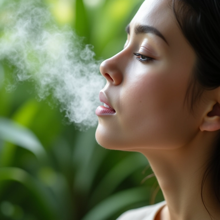 Vaporizador facial liberando vapor no rosto de uma mulher.