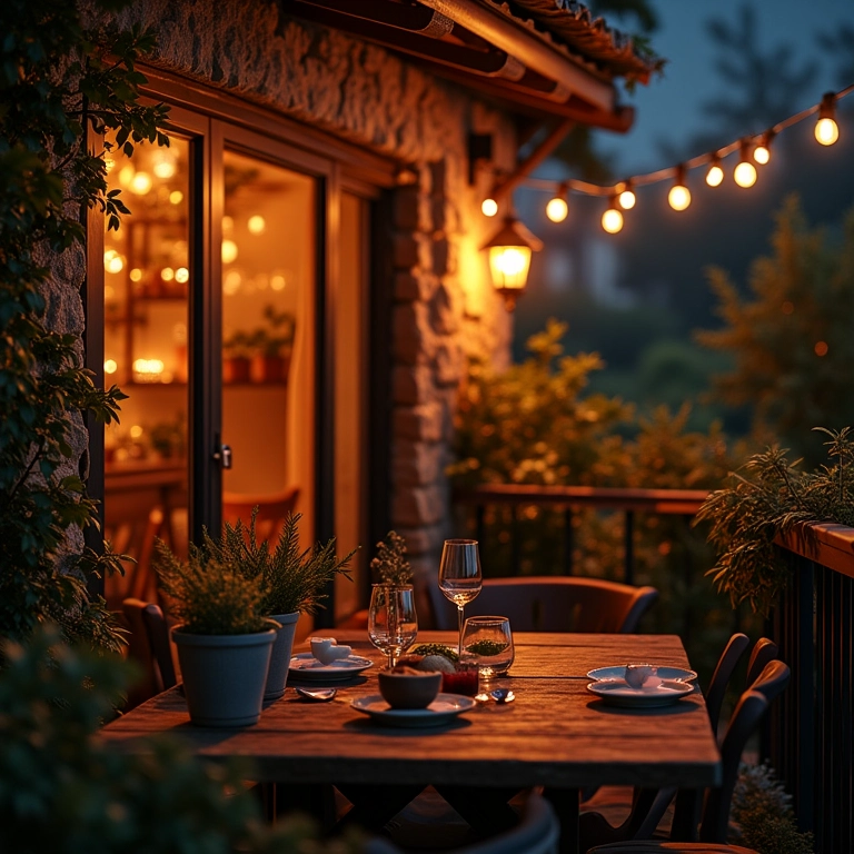 Varanda gourmet com diferentes opções de iluminação para cada momento.