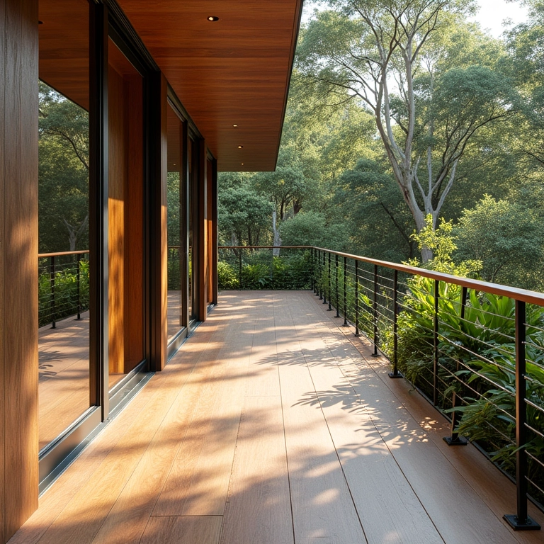 Varanda gourmet com diferentes tipos de piso, madeira e cerâmica.