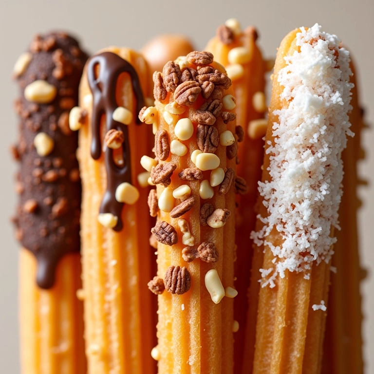 Variações criativas de churros além do doce de leite.