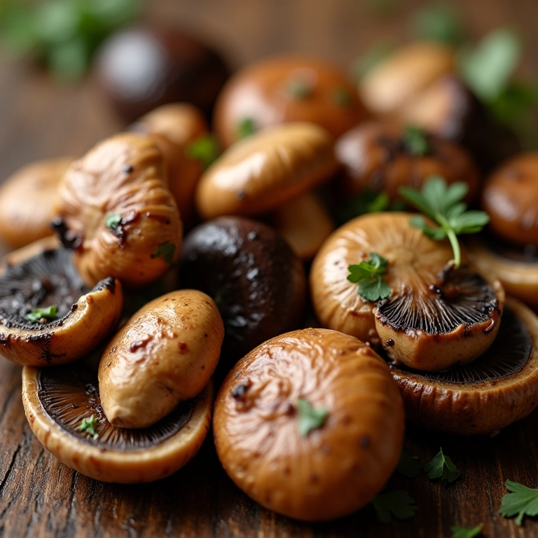 Variedade de cogumelos salteados: shiitake, portobello e ostra.