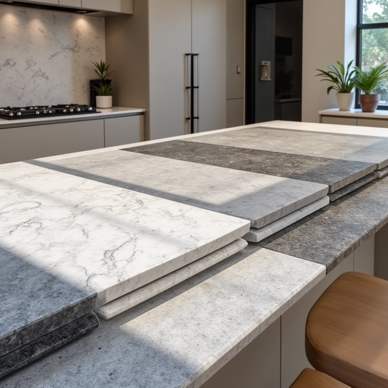 Variedade de cores e texturas de Silestone.