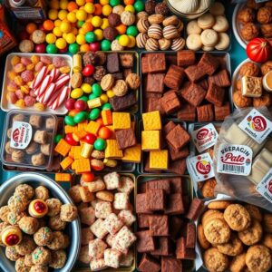 Quais os Melhores Doces Para Vender e Lucrar Rápido Variedade de doces caseiros coloridos em uma barraca de mercado brasileira.