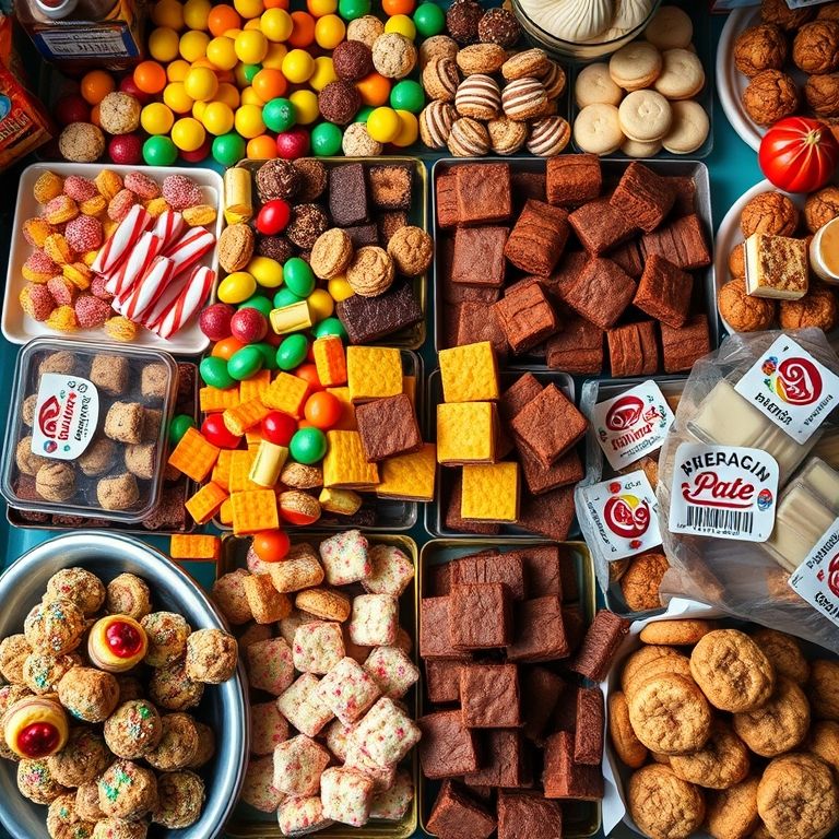 Quais os Melhores Doces Para Vender e Lucrar Rápido Variedade de doces caseiros coloridos em uma barraca de mercado brasileira.