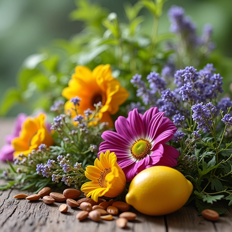 Variedade de ervas e flores ideais para sabonetes artesanais.