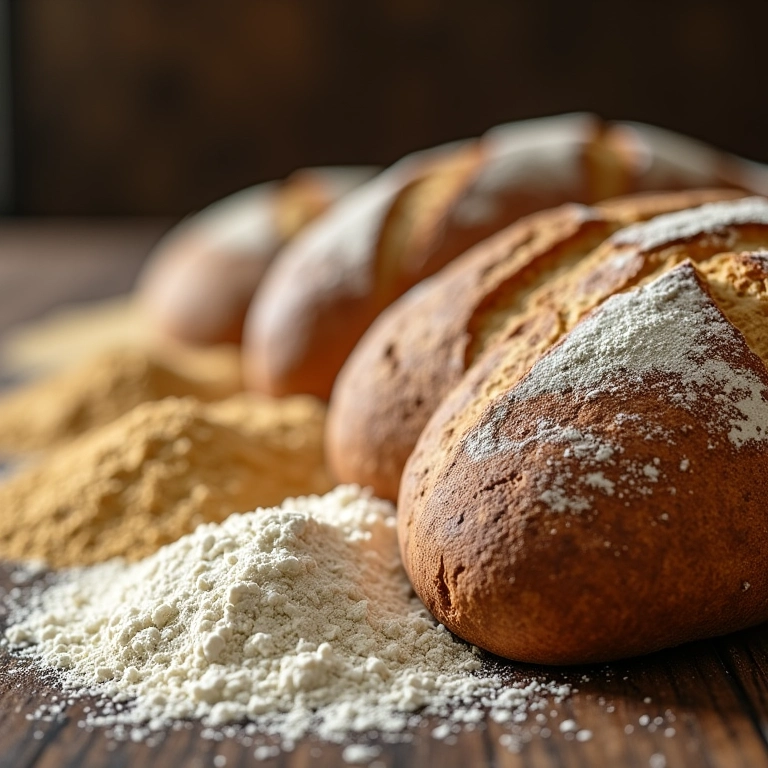 Variedade de farinhas para pão de fermentação natural.