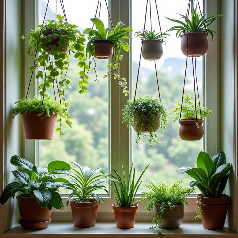 Variedade de kokedamas com diferentes plantas penduradas.