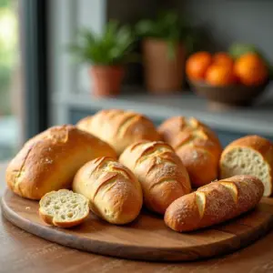Variedade de pães sem glúten macios e apetitosos.