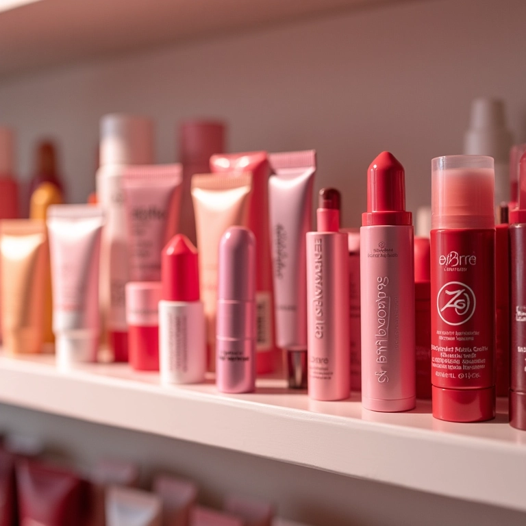 Variedade de produtos para cuidados com os lábios em uma prateleira.