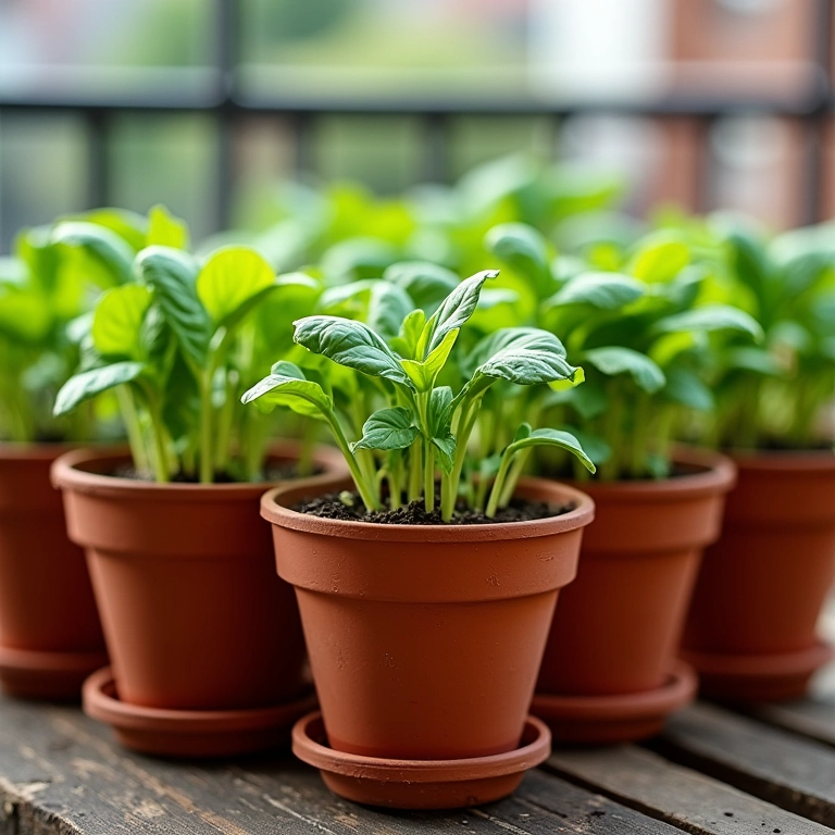 Variedade de vasos de barro para plantar espinafre.