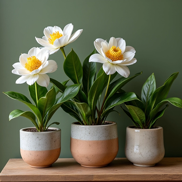 Variedade de vasos estilosos para camélias.