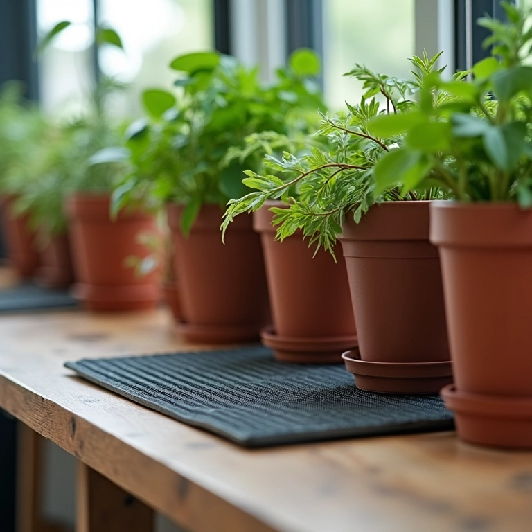 Vaso autoirrigável com manta de drenagem.