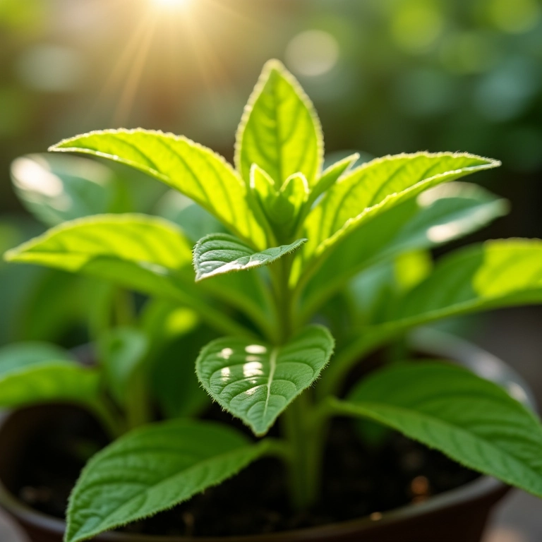 Vaso com melissa crescendo em um jardim.