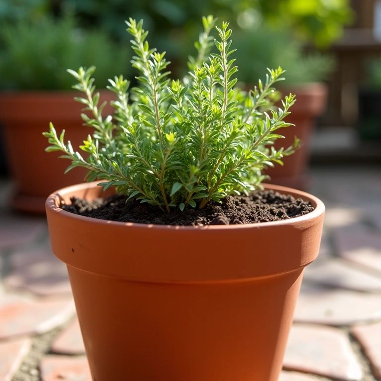 Vaso de terracota ideal para plantar tomilho.