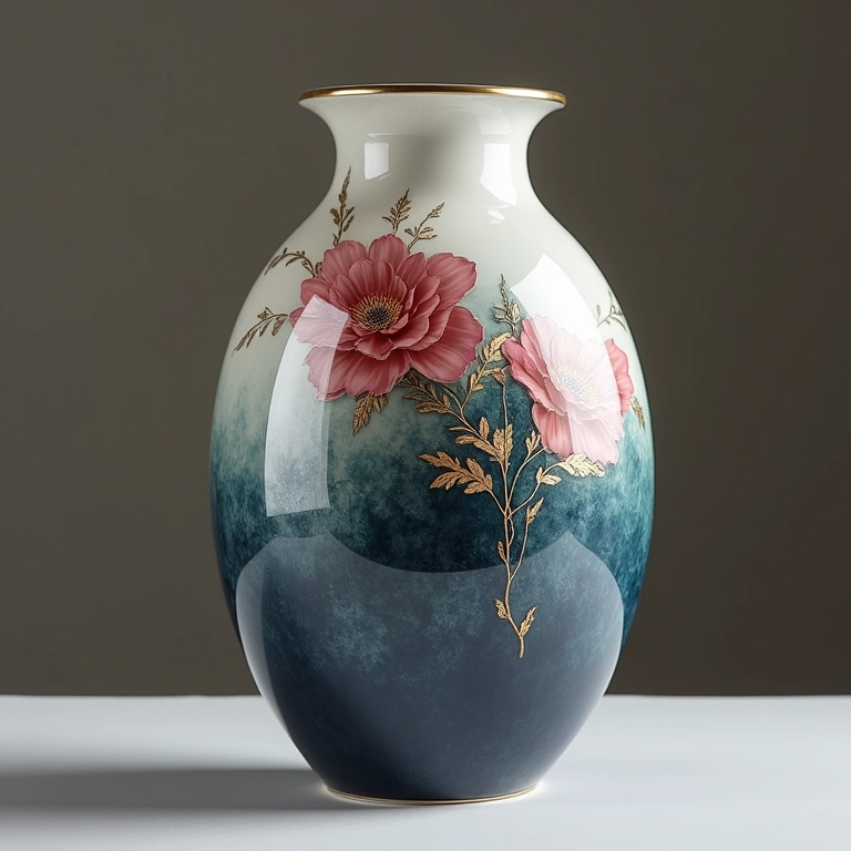 Vaso marmorizado com esmalte e água, decoração elegante para casa.