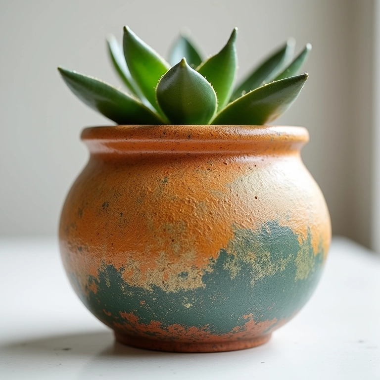 Vaso texturizado com massa acrílica em design de interiores brasileiro.