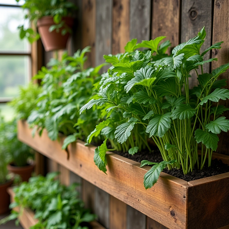 Vasos e estrutura para jardim vertical de temperos.