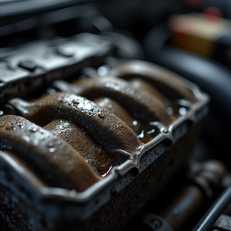 Vazamentos de óleo visíveis no motor.