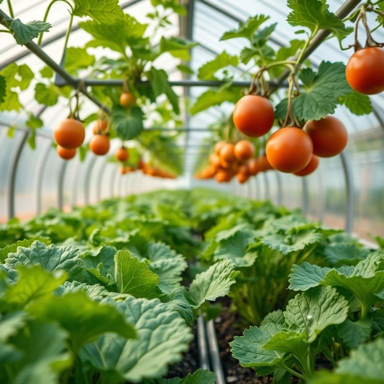 Vegetais saudáveis crescendo sem agrotóxicos dentro de uma estufa.