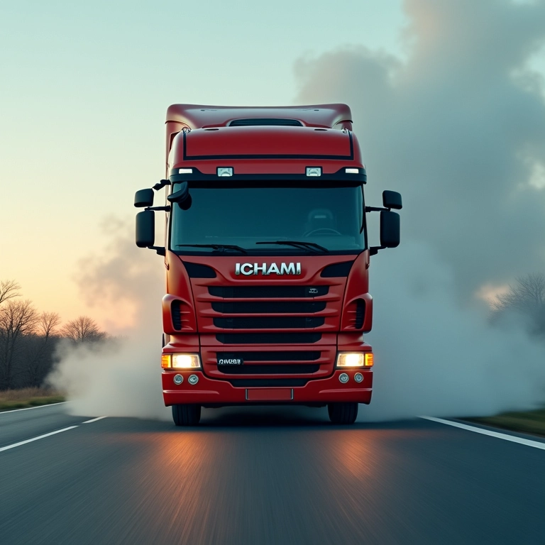 Veículo a diesel descontrolado em alta velocidade com fumaça.