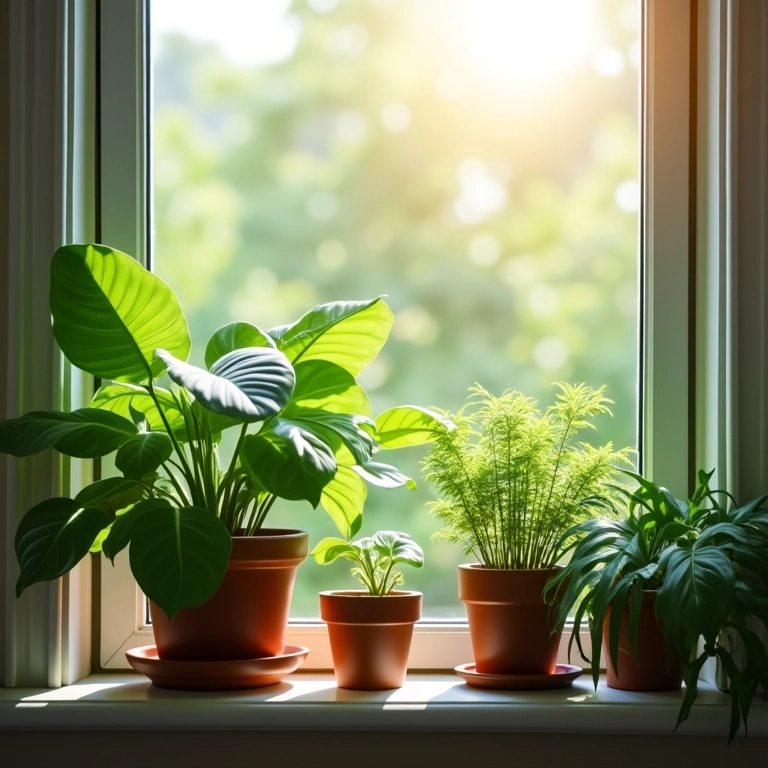Ventilação e umidade adequadas para plantas em vasos.