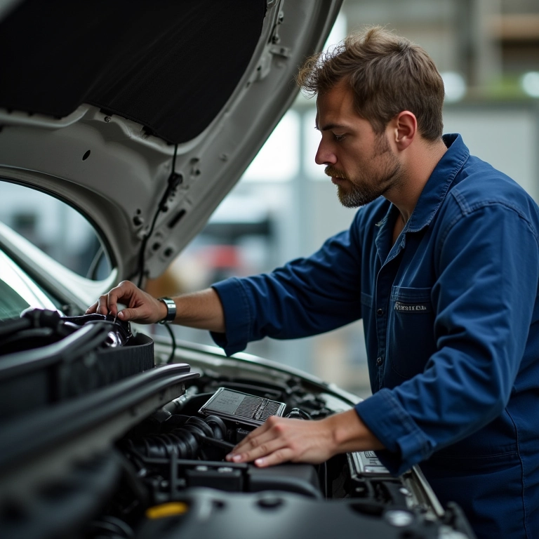 Verificação e troca do filtro de ar durante a revisão de 20.000 km.