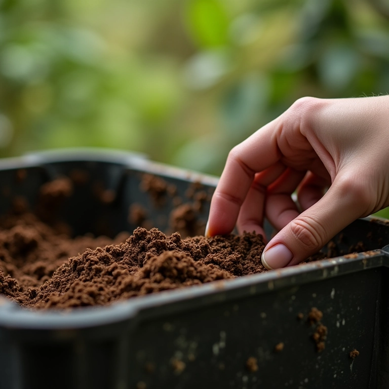 Verificando a umidade da vermicompostagem.