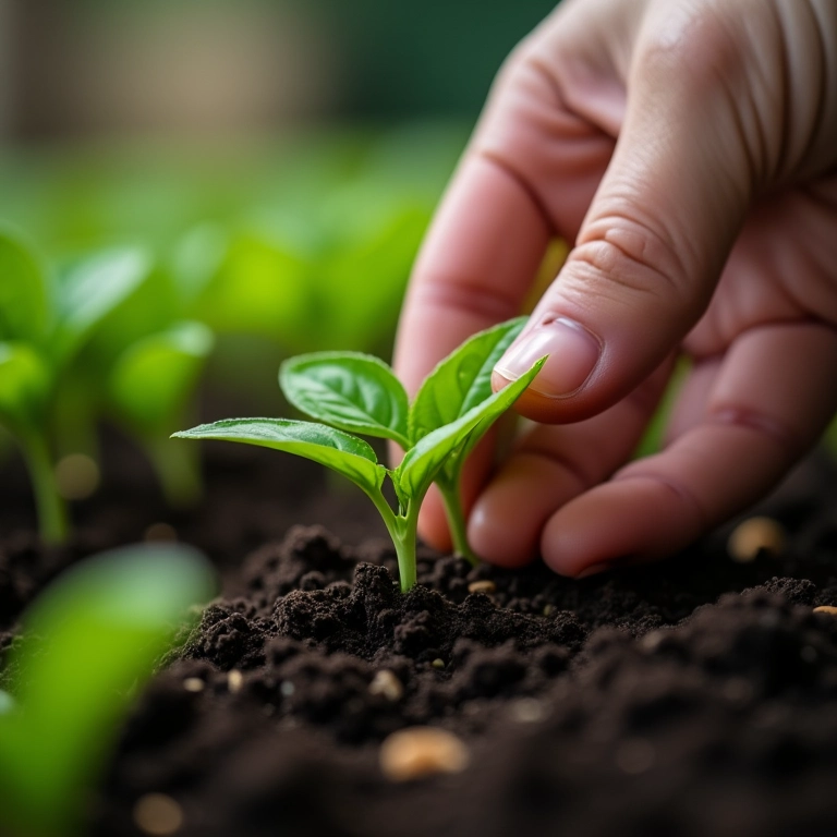 Verificando a umidade do solo da Flor de Maio.
