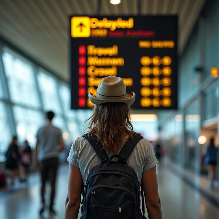 Viajante frustrado com atraso de voo no aeroporto durante o Mercúrio retrógrado.