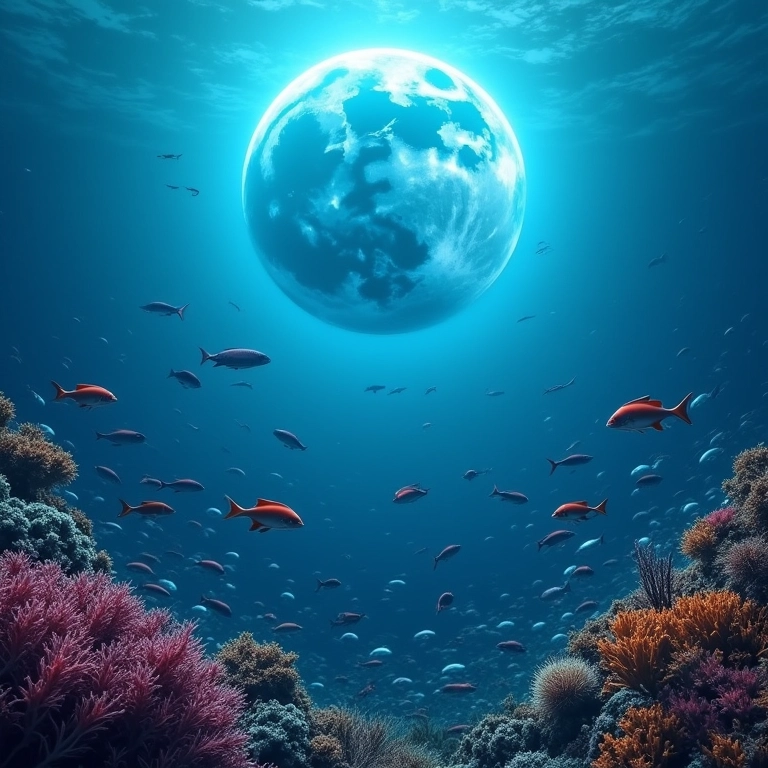 Vida marinha em um recife de coral, não afetada por um eclipse lunar.