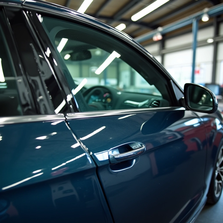 Vidros laterais e traseiro de acrílico instalados em um carro, mostrando a diferença de peso em relação ao vidro.