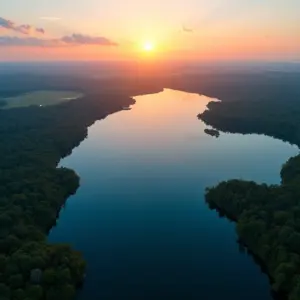 Qual A Diferença Entre Um Lago E Uma Lagoa Tamanho E Profundidade Importam Visão aérea contrastando um lago profundo e uma lagoa rasa ao pôr do sol.