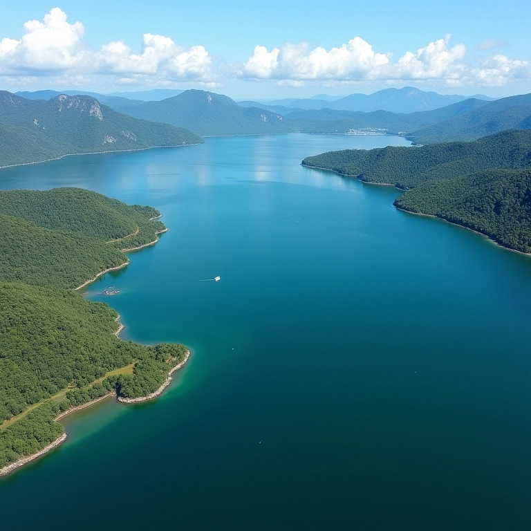 Visão aérea da Lagoa dos Patos, a maior lagoa do mundo no Brasil.