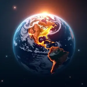 Visão aérea dramática da Terra mostrando o efeito estufa e o aquecimento global.