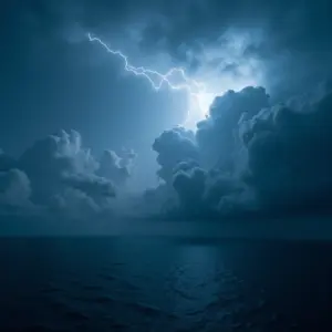 Visão aérea dramática de um furacão gigante sobre o oceano.
